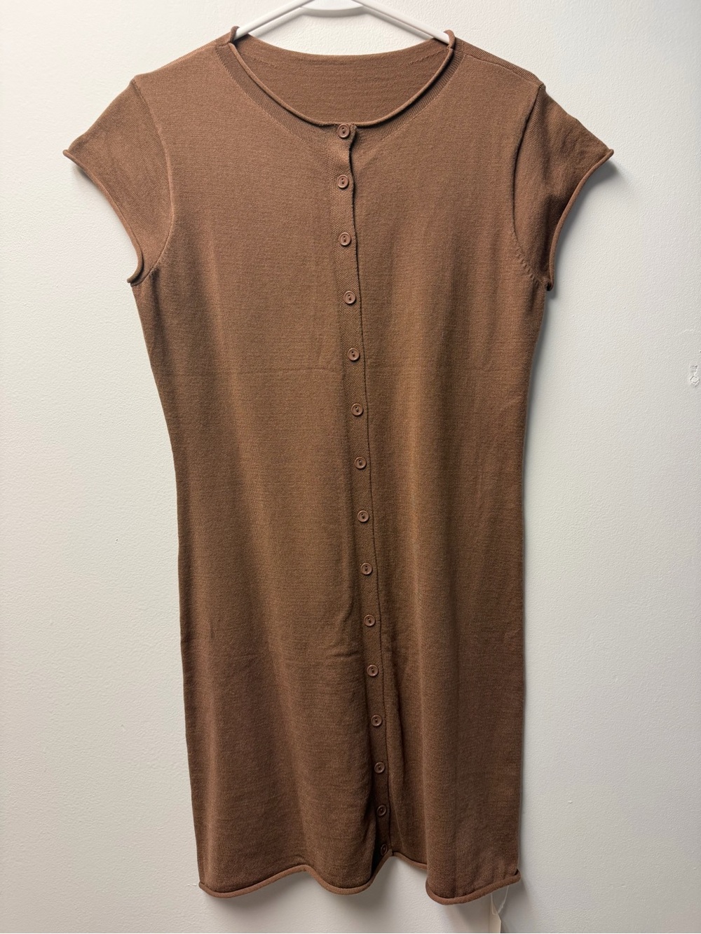 Saodimallsu Brown Button-Front Knit Mini Dress